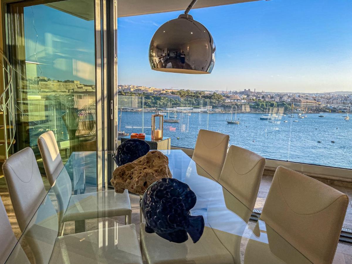 Unique Seafront Triplex Penthouse With Panoramic Bedroom & Rooftop Jacuzzi Overlooking Valletta Sliema Ngoại thất bức ảnh