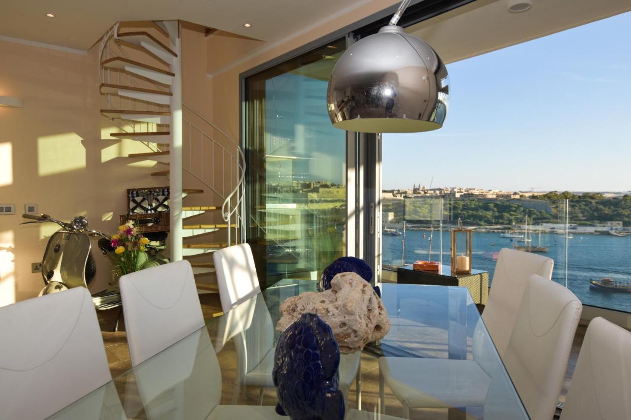Unique Seafront Triplex Penthouse With Panoramic Bedroom & Rooftop Jacuzzi Overlooking Valletta Sliema Ngoại thất bức ảnh