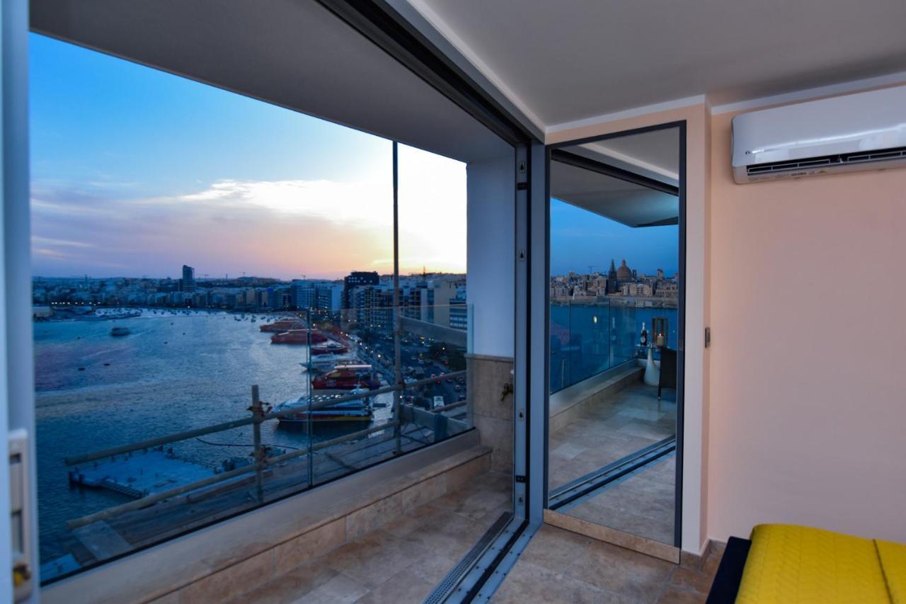 Unique Seafront Triplex Penthouse With Panoramic Bedroom & Rooftop Jacuzzi Overlooking Valletta Sliema Ngoại thất bức ảnh