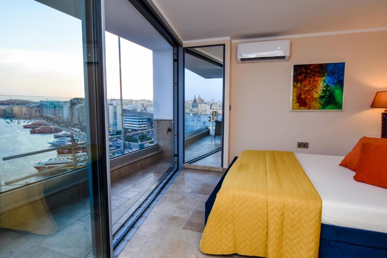 Unique Seafront Triplex Penthouse With Panoramic Bedroom & Rooftop Jacuzzi Overlooking Valletta Sliema Ngoại thất bức ảnh